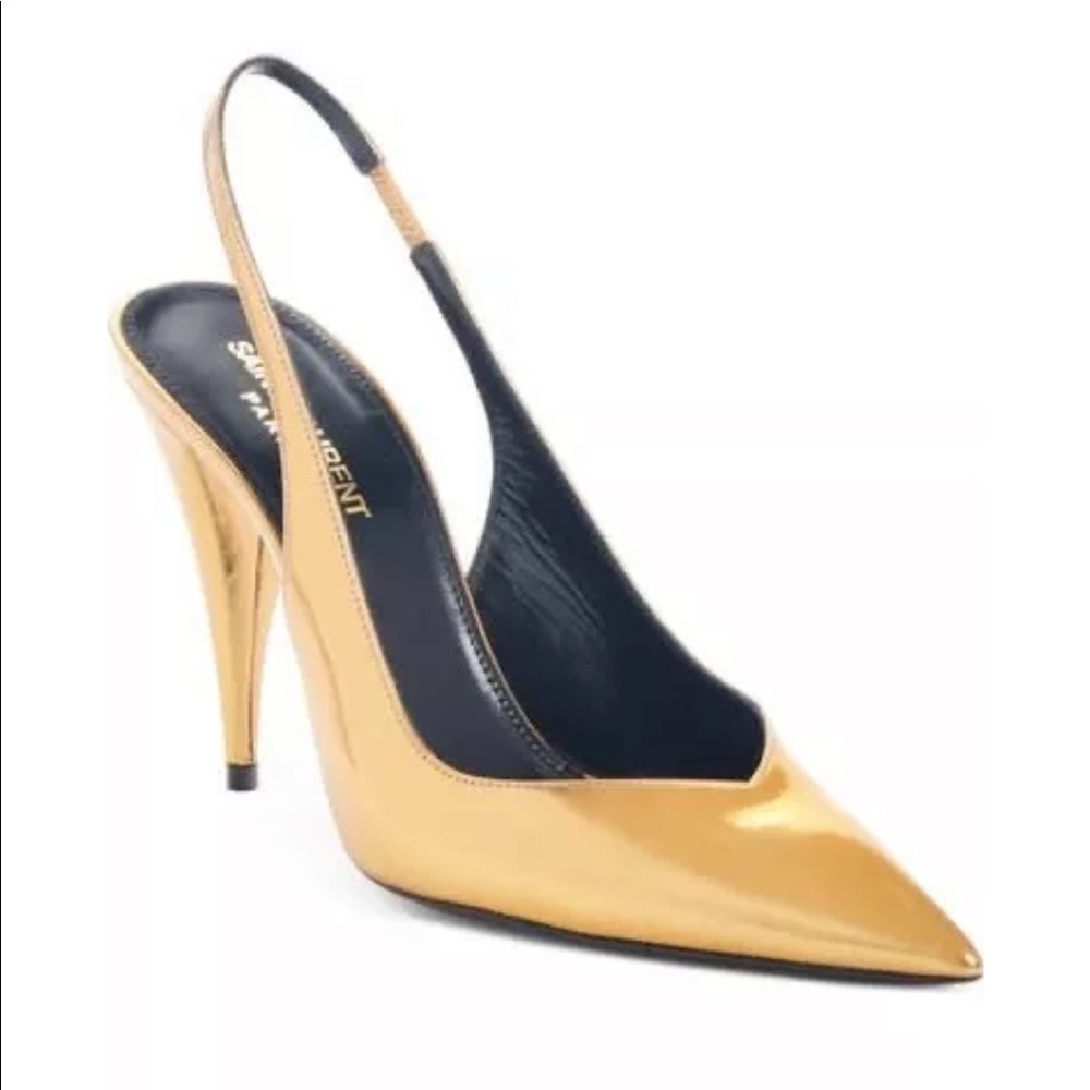 Saint Laurent Kiki 85 Slingback Pumps Egypt Gold / EU 37